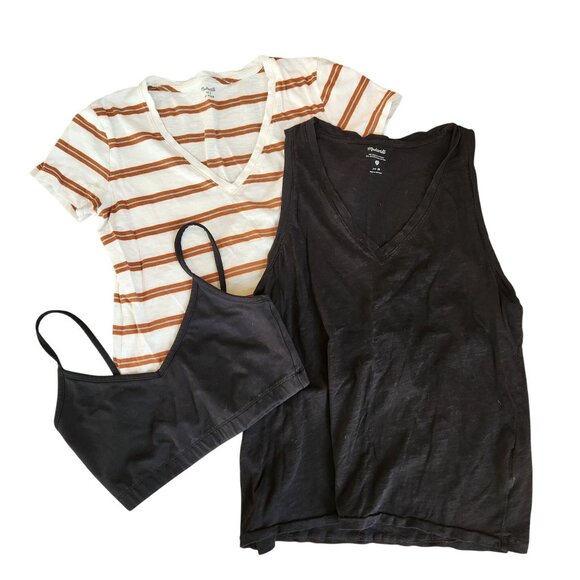 BUNDLE (3) Madewell T-Shirt Shirt Sports Bra Tank Wardrobe Basics Women's S-M - Picture 1 of 15
